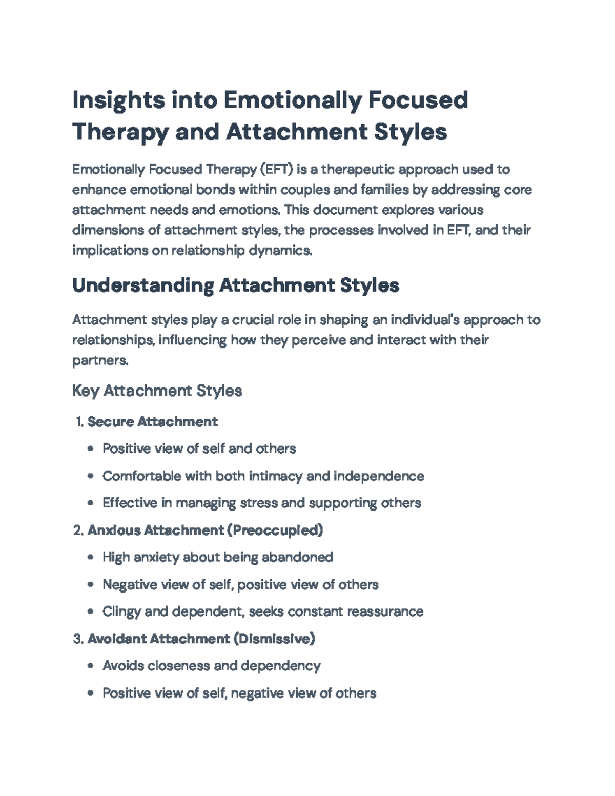 Insights into Emotionally Focused Therapy (EFT) and Attachment Styles ...
