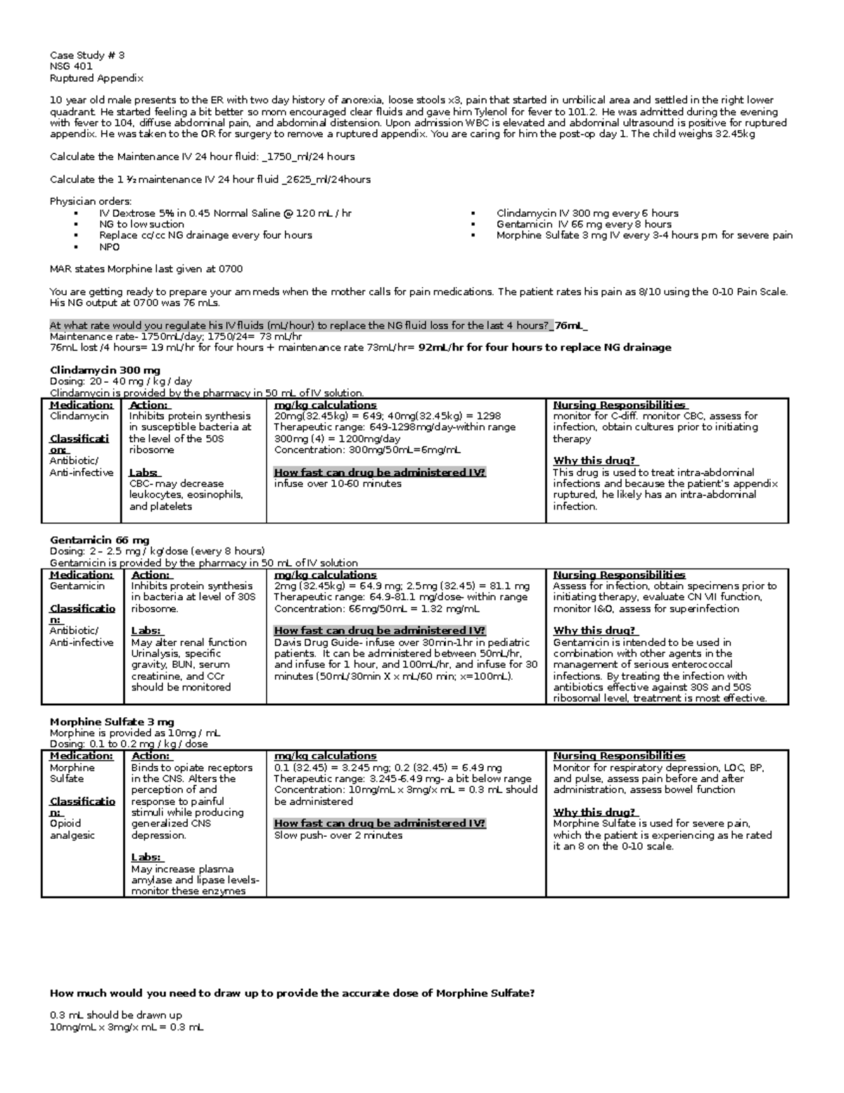 NSG 401 Ruptured Appendix Case Study and Medication Management - Studocu