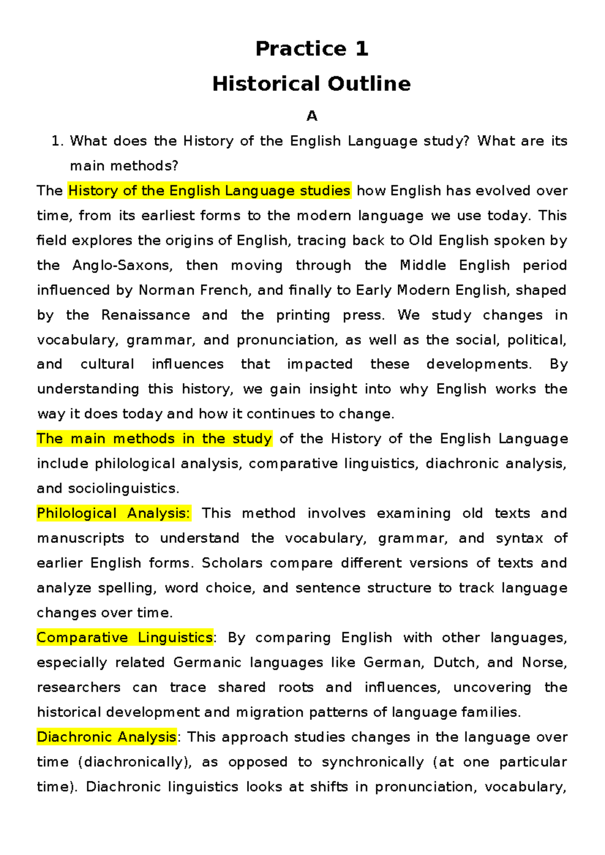 Practice 1: Historical Outline of the English Language Evolution - Studocu
