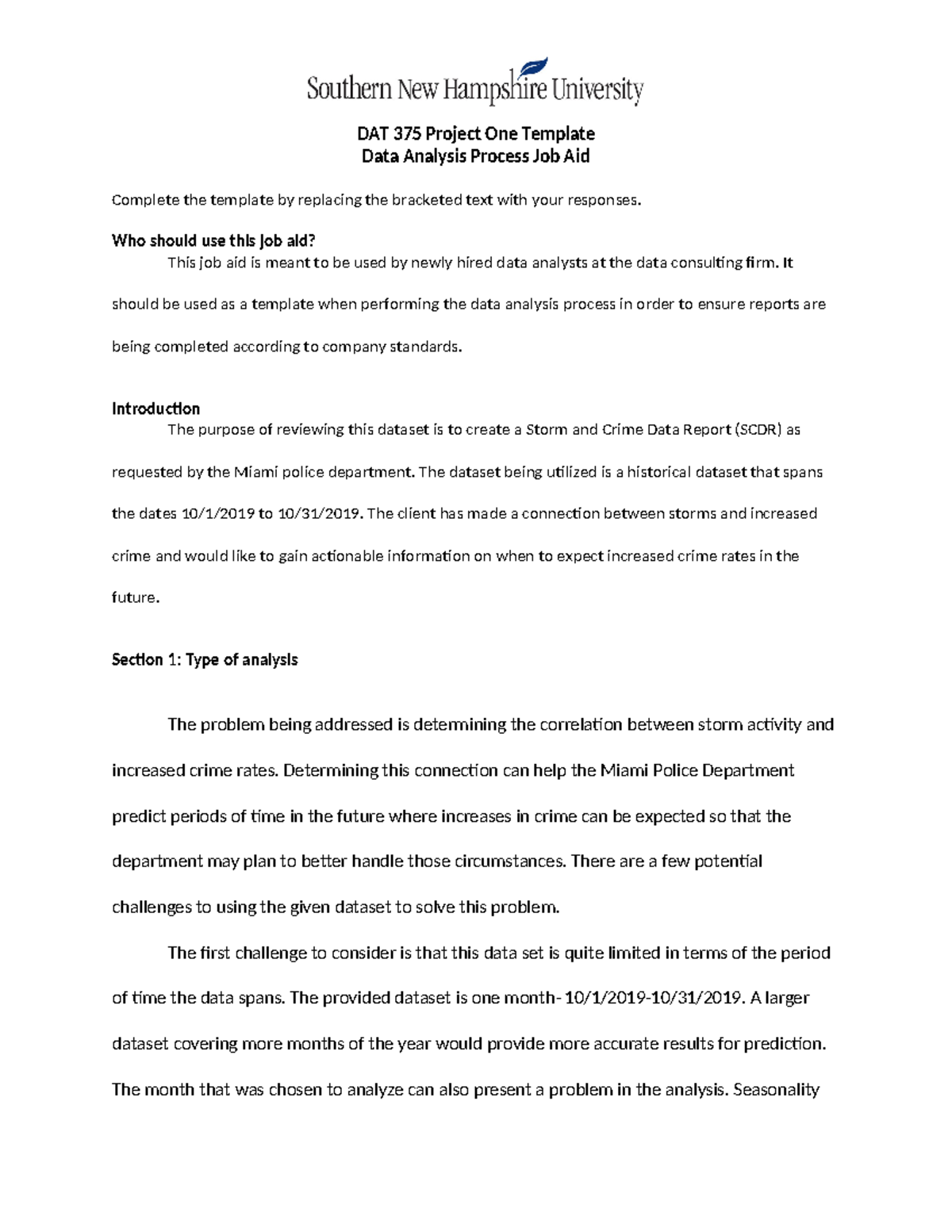 DAT 375 Project One: Storm & Crime Data Analysis Template - Studocu