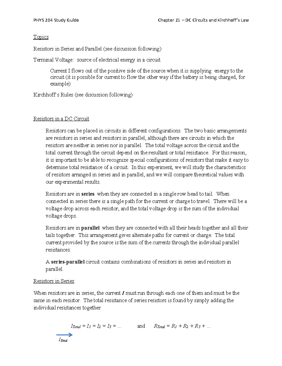 PHYS 204 Final Exam Study Guide: Chapter 21 - DC Circuits & KCL - Studocu