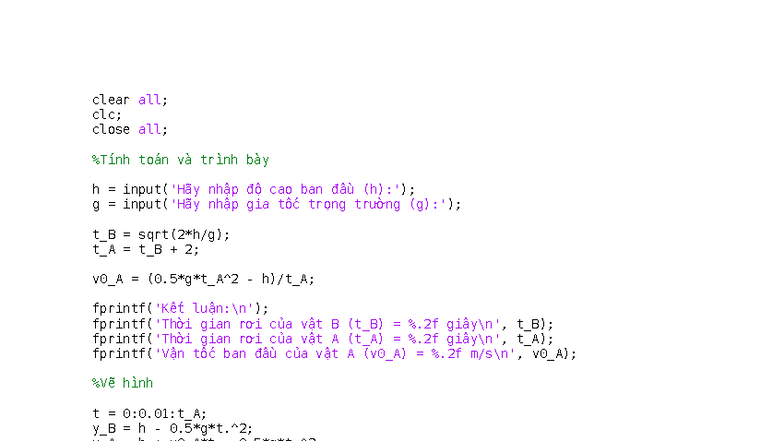 CODE Matlab BTL VL1 - clear all; clc; close all; %Tính toán và trình ...