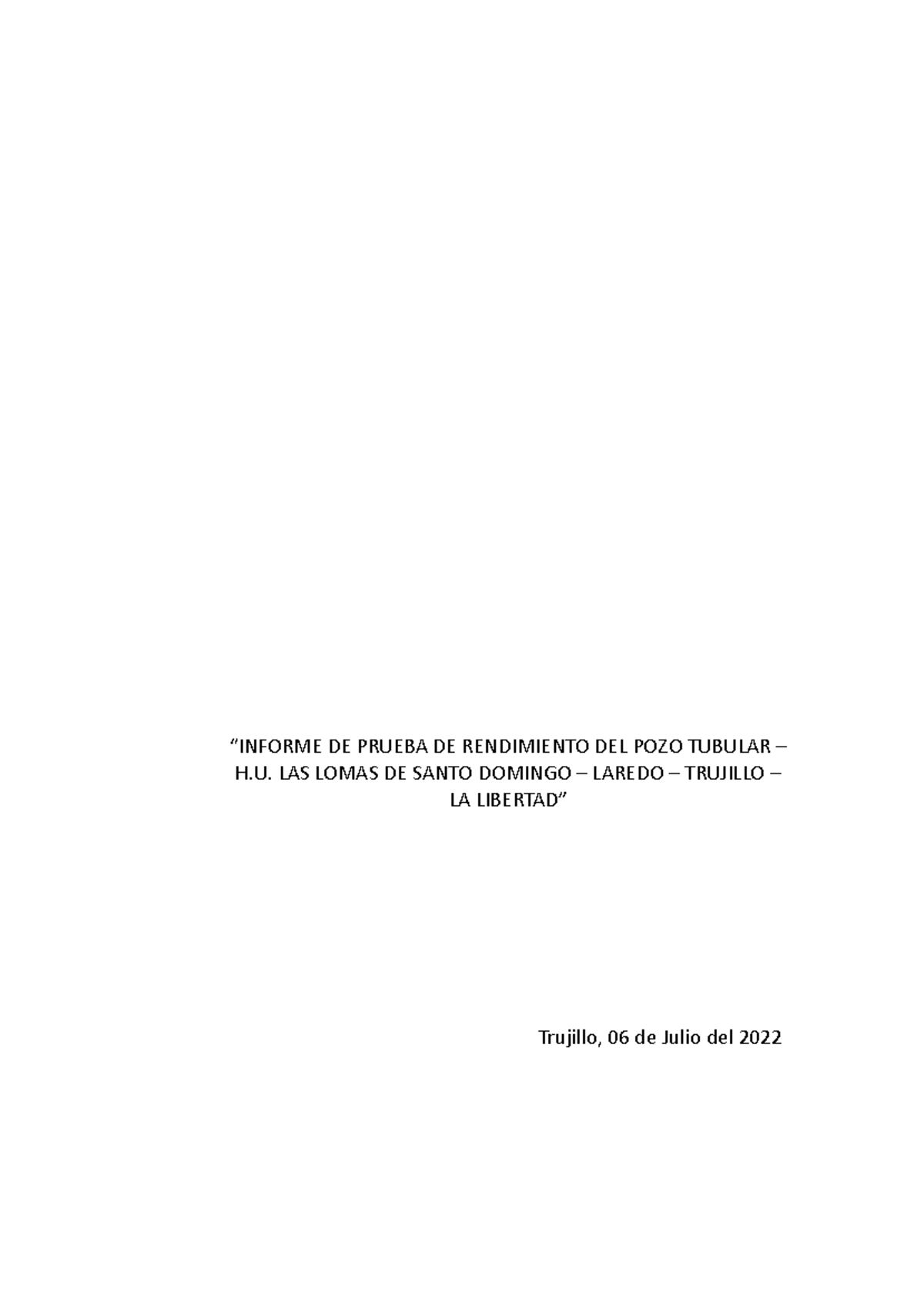 Informe Técnico de Prueba de Bombeo del Pozo Tubular H.U. LAS LOMAS - 06/2022 - Document Preview