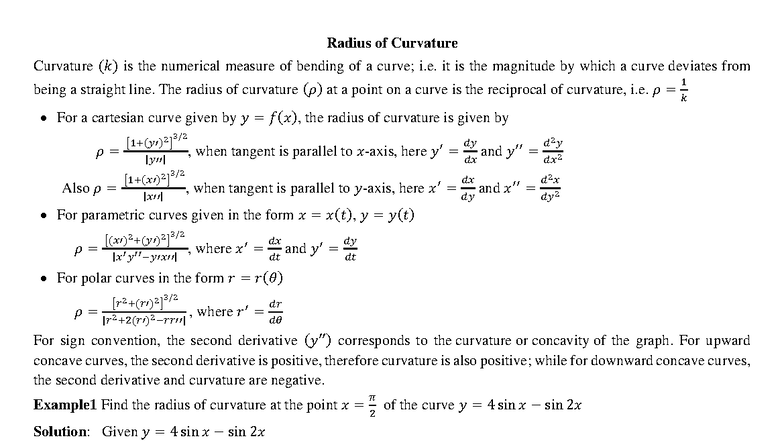Radius of Curvature: Understanding Curvature and Its Applications - Studocu
