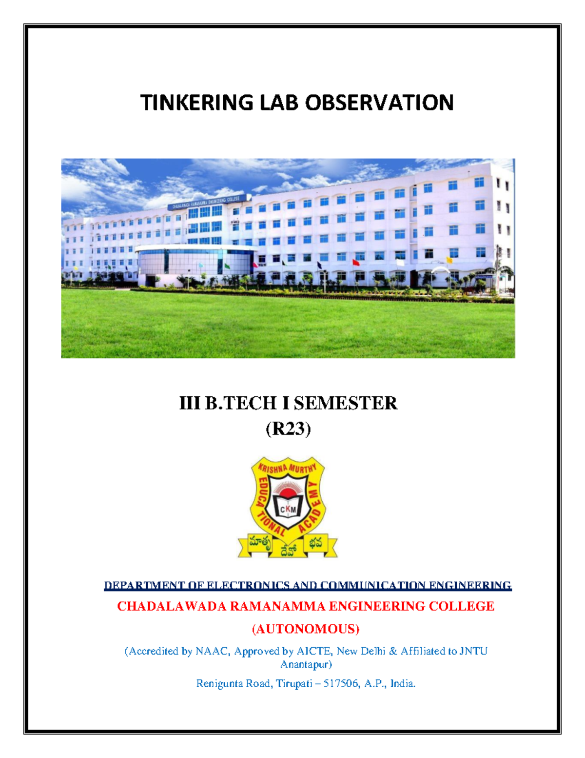 Tinkering Lab Manual for B.Tech I Semester (R23) - ECE Department - Studocu