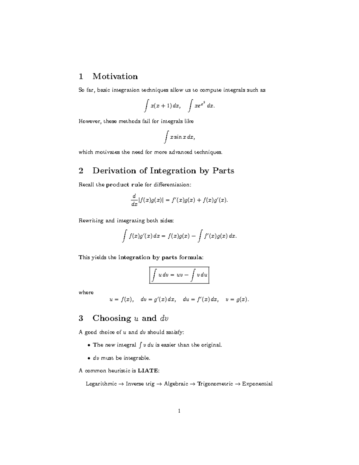 MATH1020 Lecture 1: Advanced Integration Techniques Summary - Studocu