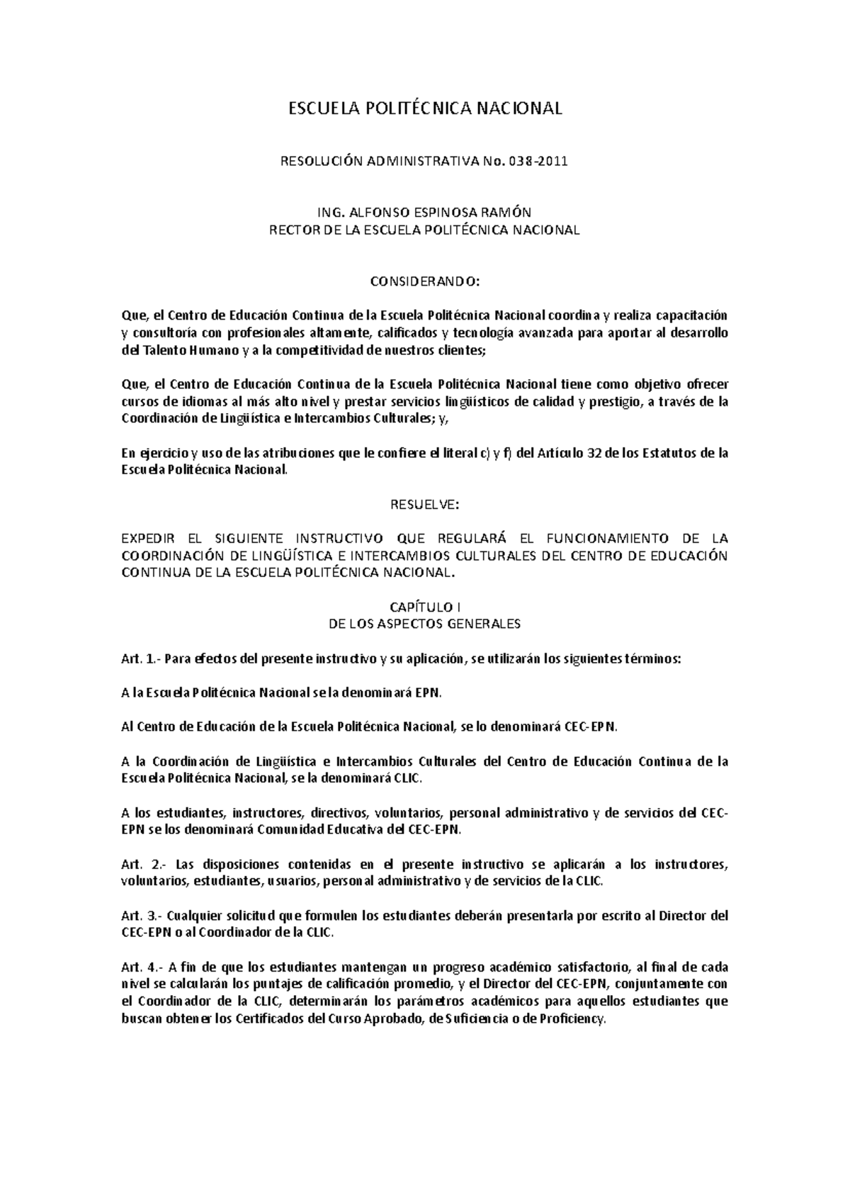 EPN - Instructivo para el Funcionamiento de la CLIC y Cursos de Idiomas ...