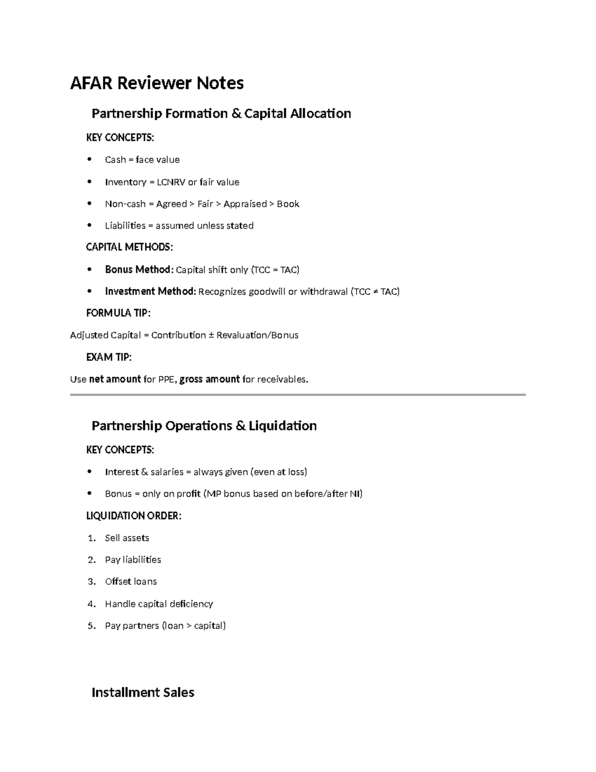 AFAR Reviewer Notes: Partnership Formation & Capital Allocation for CPA ...