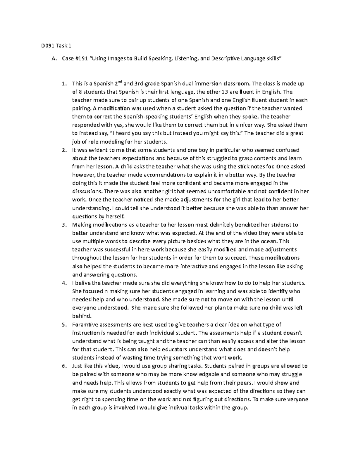D091 Task 1 - Pass - D091 Task 1 A. Case #191 “Using Images to Build ...