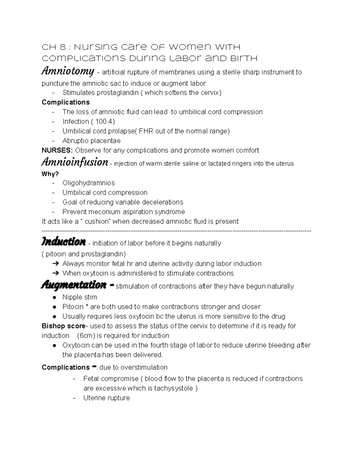 Nursing Care: Complications During Labor and Birth (Maternity ...
