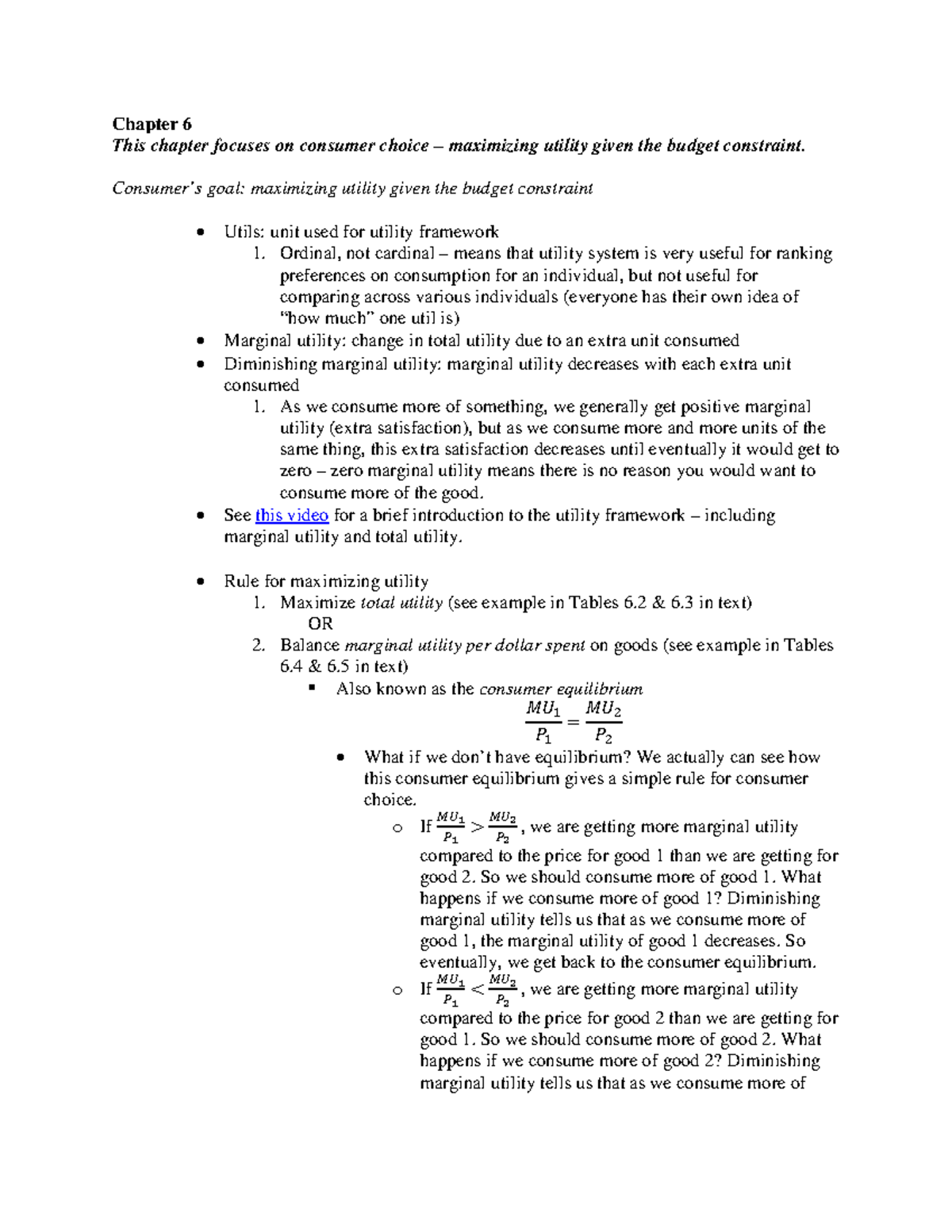 Consumer Choice and Utility Maximization (ECO210 Chapter 6) - Chapter 6 ...
