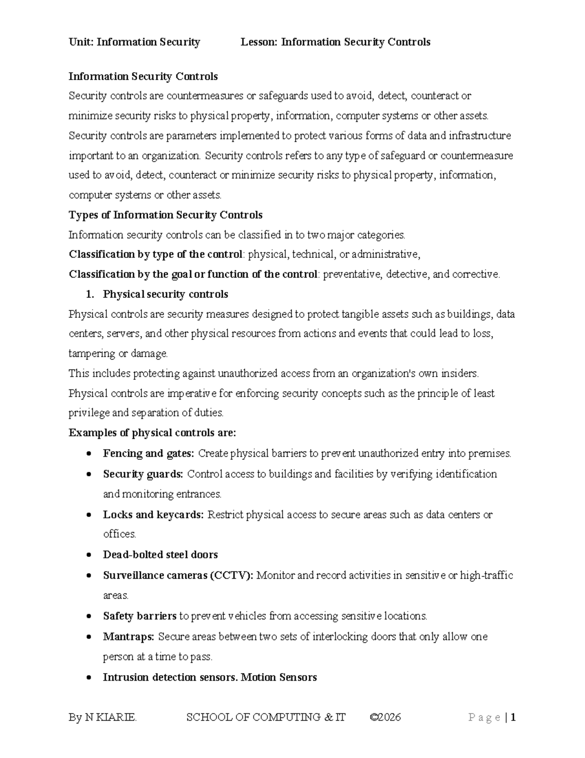 Unit: Information Security Lesson 4 - Controls Against Security Threats ...