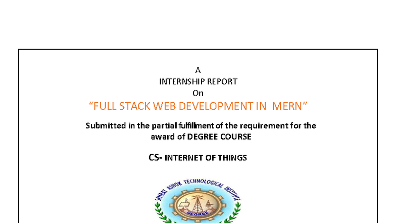 Internship Report on Full Stack Web Development in MERN (IOT ...