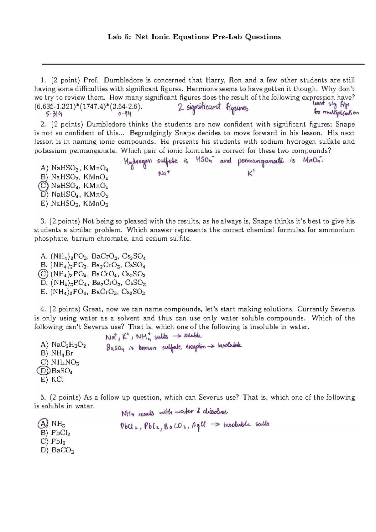 Lab 5: Pre-Lab on Net Ionic Equations and Ionic Compounds - Studocu