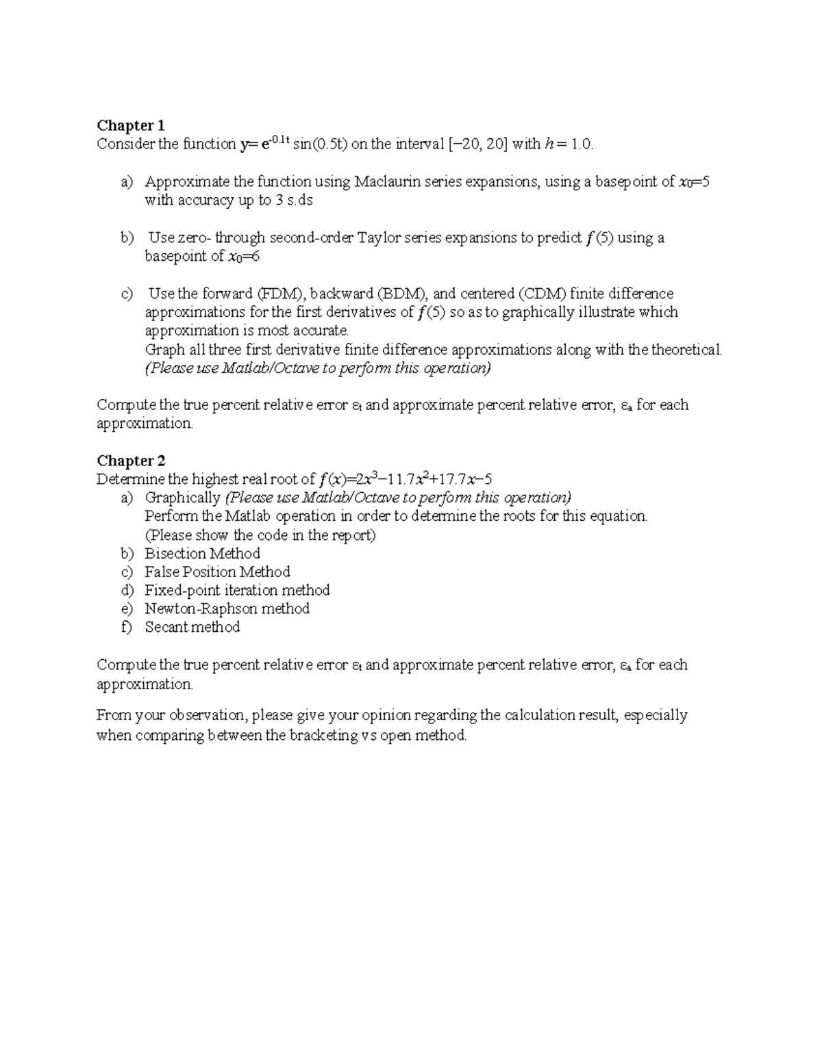 Math 101: Assignment 1 - Chapter 1 & 2 on Approximation and Root ...