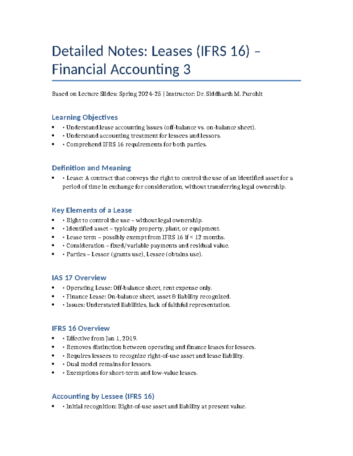 IFRS 16 Leases: Detailed Lecture Notes for Financial Accounting 3 - Studocu