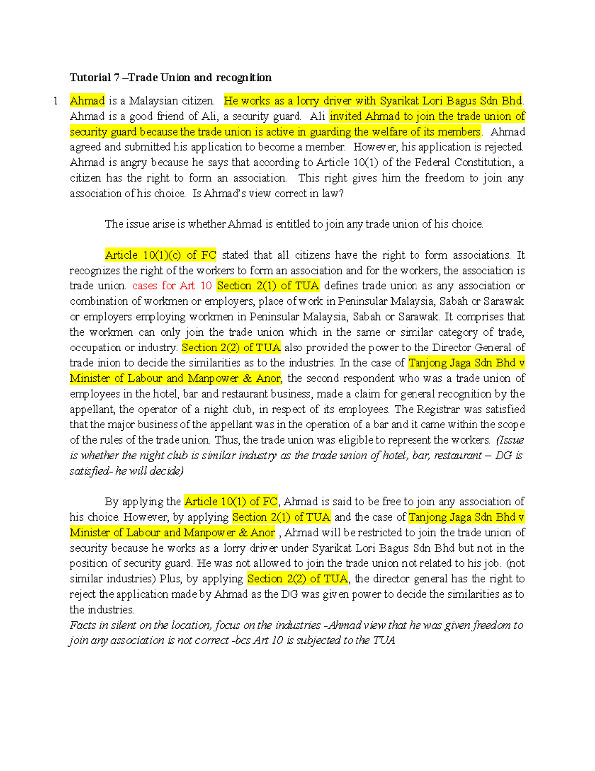 Tutorial 7: Trade Union Recognition and Collective Bargaining Processes ...