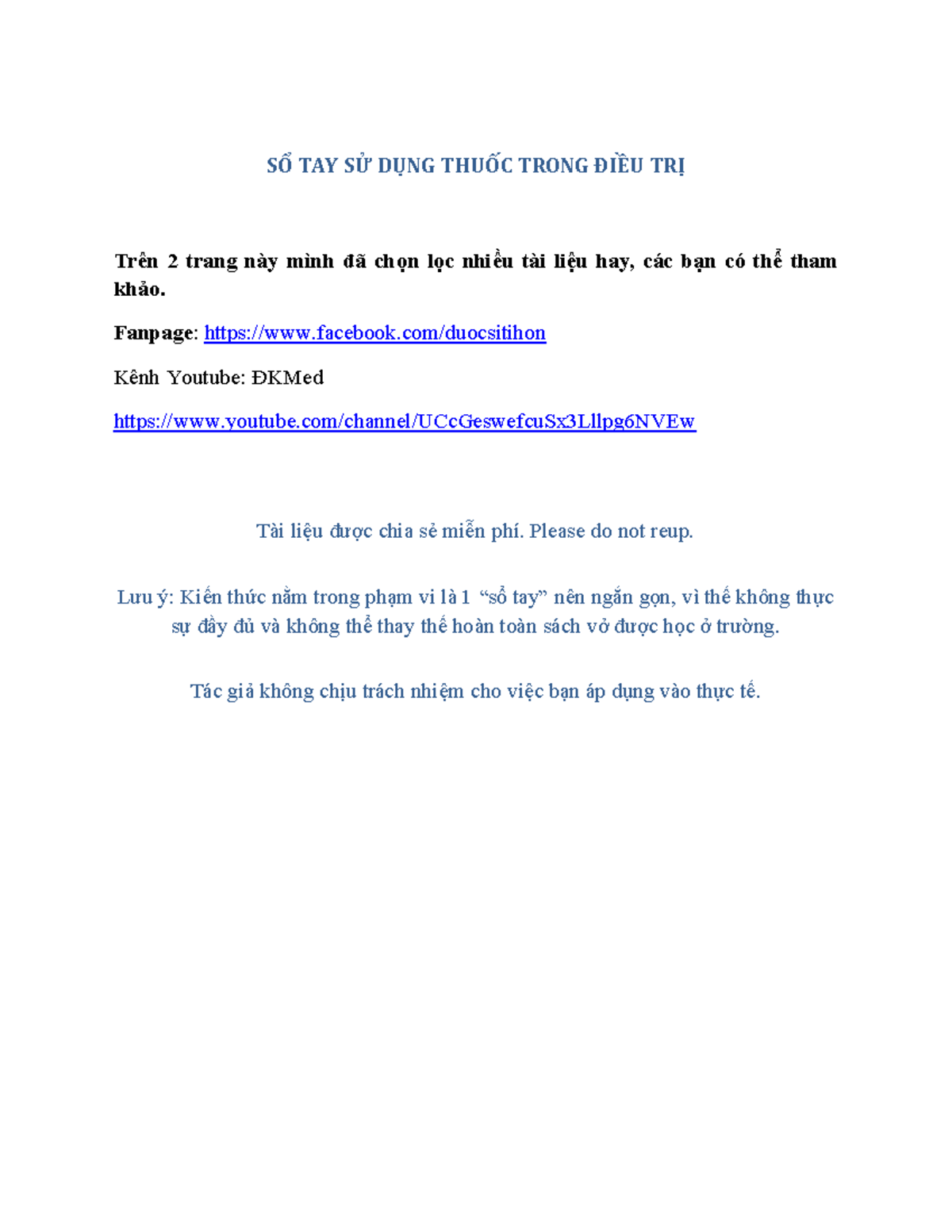 Sổ Tay Sử Dụng Thuốc: Hướng Dẫn Chi Tiết Để Điều Trị Bệnh - GSTN101 - Document Preview