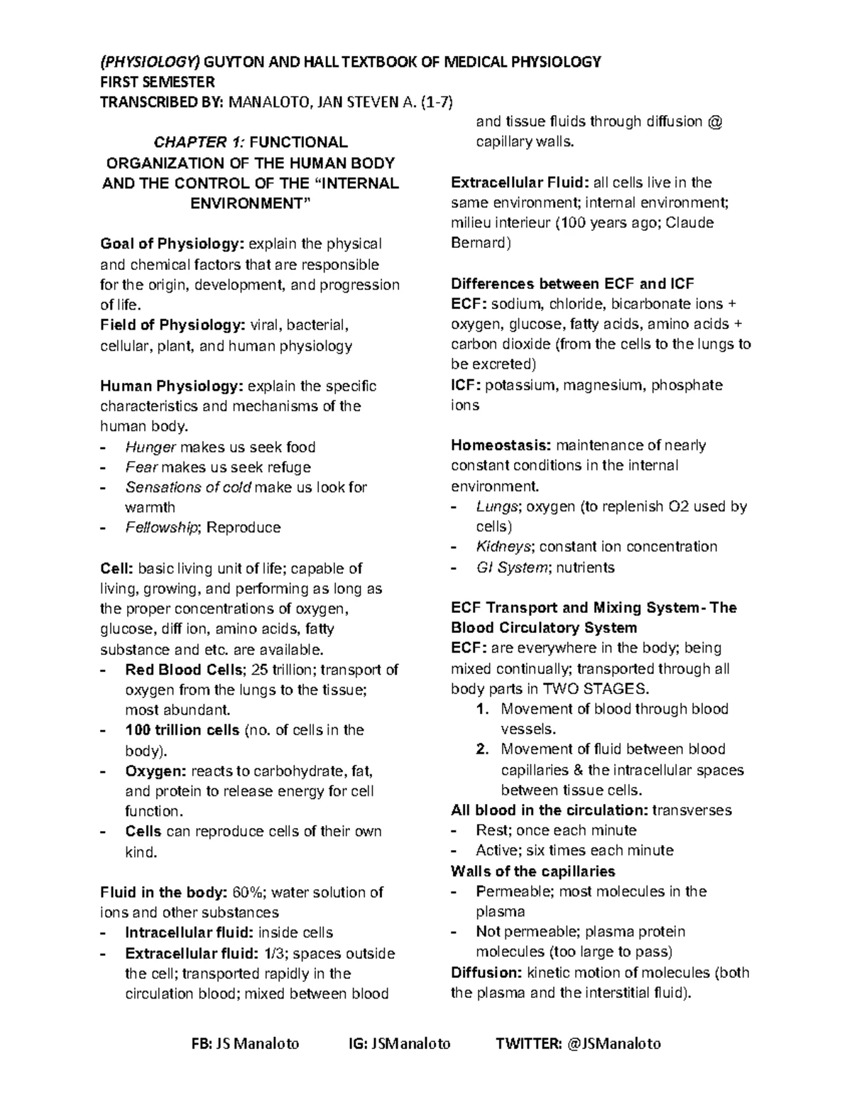 Chapter 1 - Summary of Guyton and Hall Medical Physiology Text - Studocu