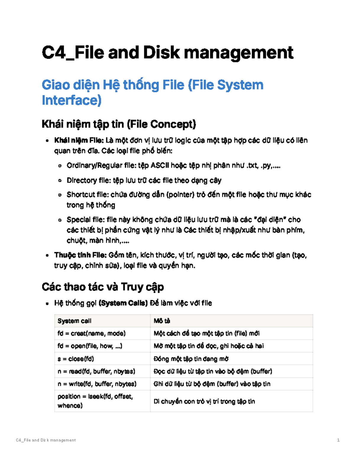 C4_File and Disk Management: Concepts and System Calls Overview - Studocu