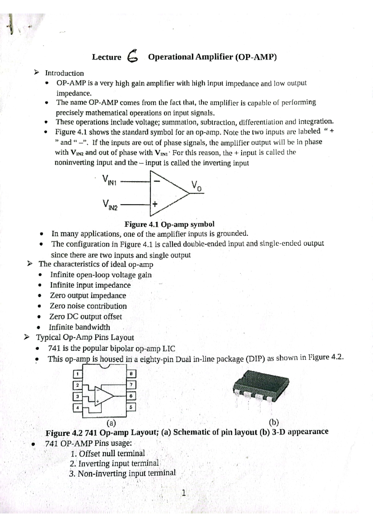 Lecture 6: Introduction to Operational Amplifiers (OP-Amp) - Studocu