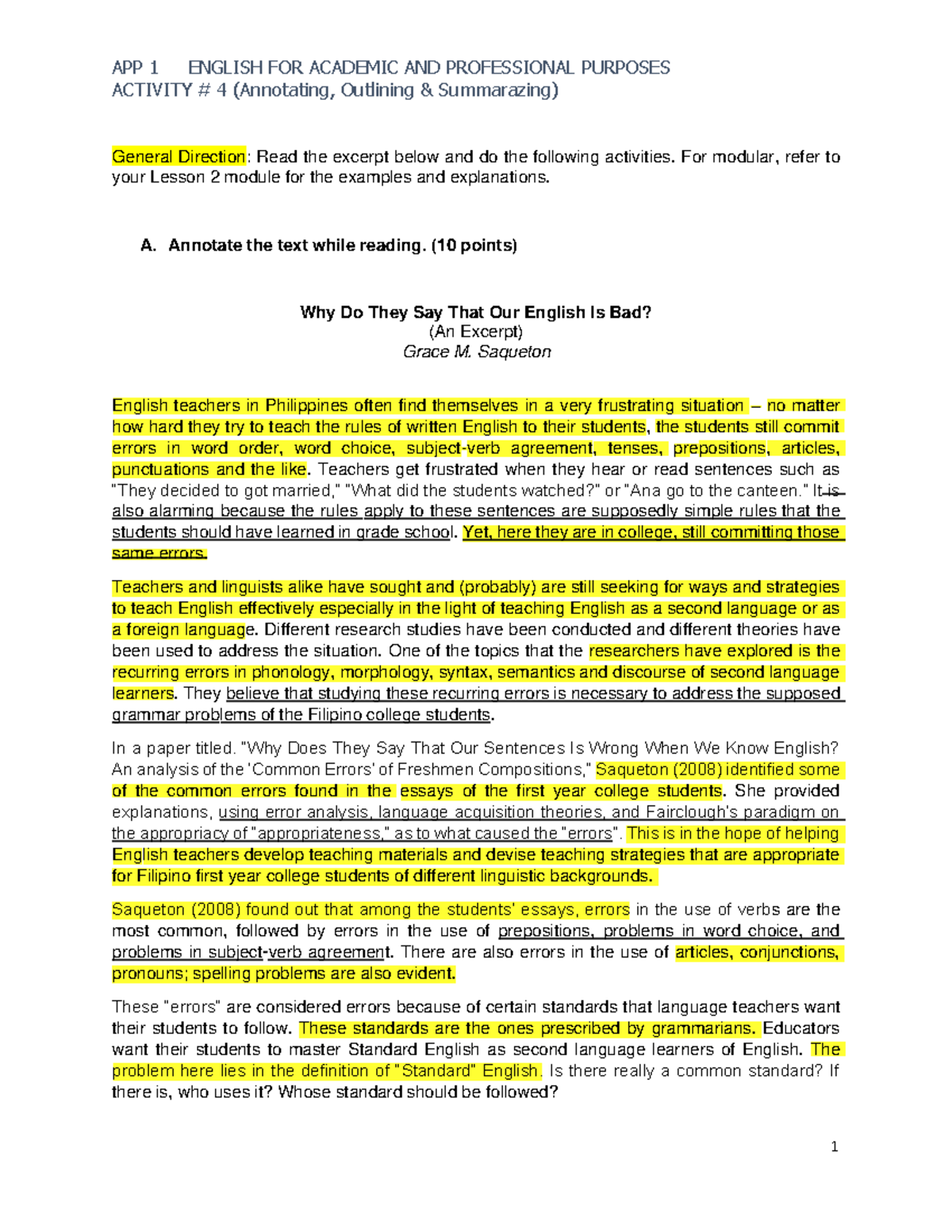 APP 1: Activity 4 - Annotating, Outlining & Summarizing Guide - Studocu