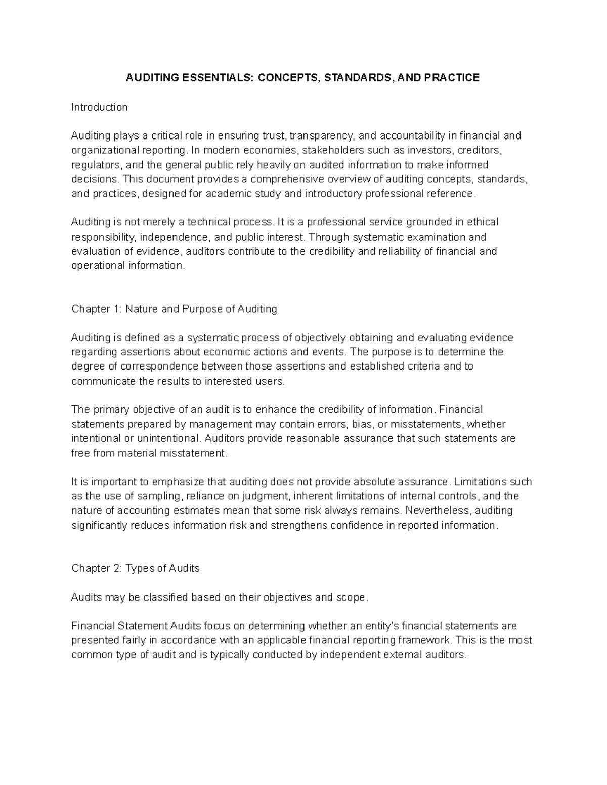 AUDITING 101: ESSENTIALS OF CONCEPTS, STANDARDS & PRACTICE - Studocu