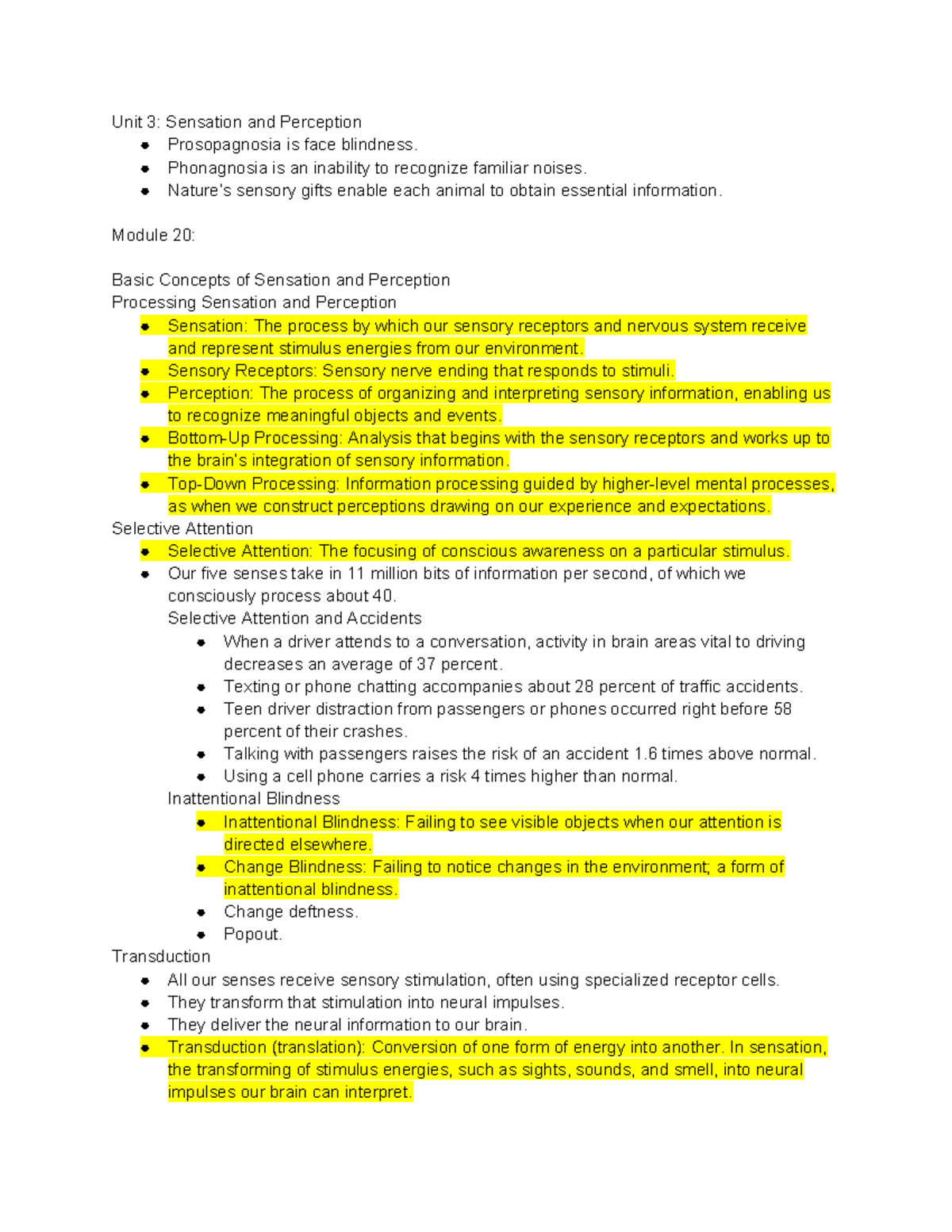 Unit 3 - Sensation and Perception Study Notes - Studocu