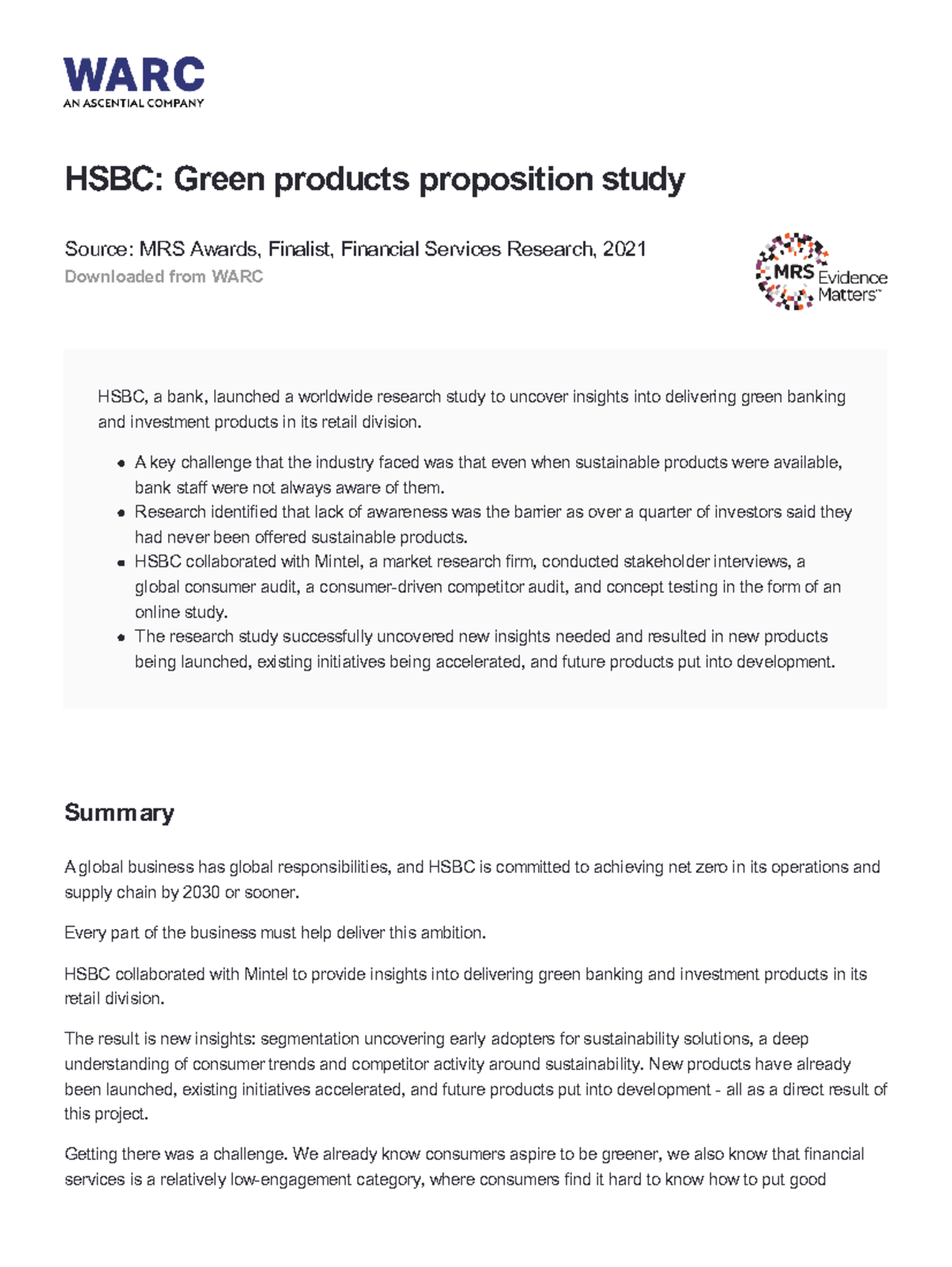 HSBC Case Study: Insights on Green Banking Solutions for Retail - Studocu