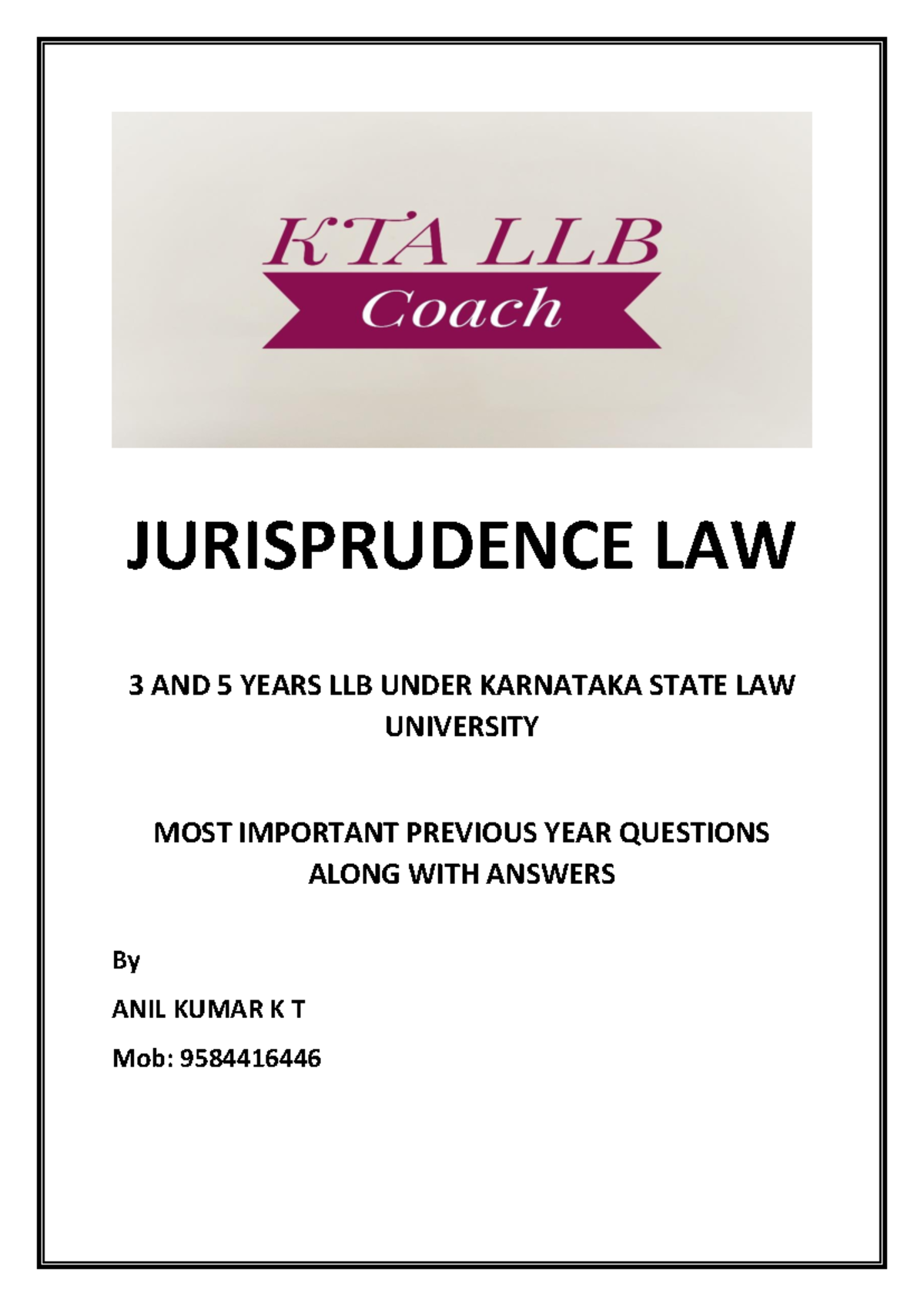 Jurisprudence Notes KSLU 3 Year LLB Final Exam Highlights - Studocu
