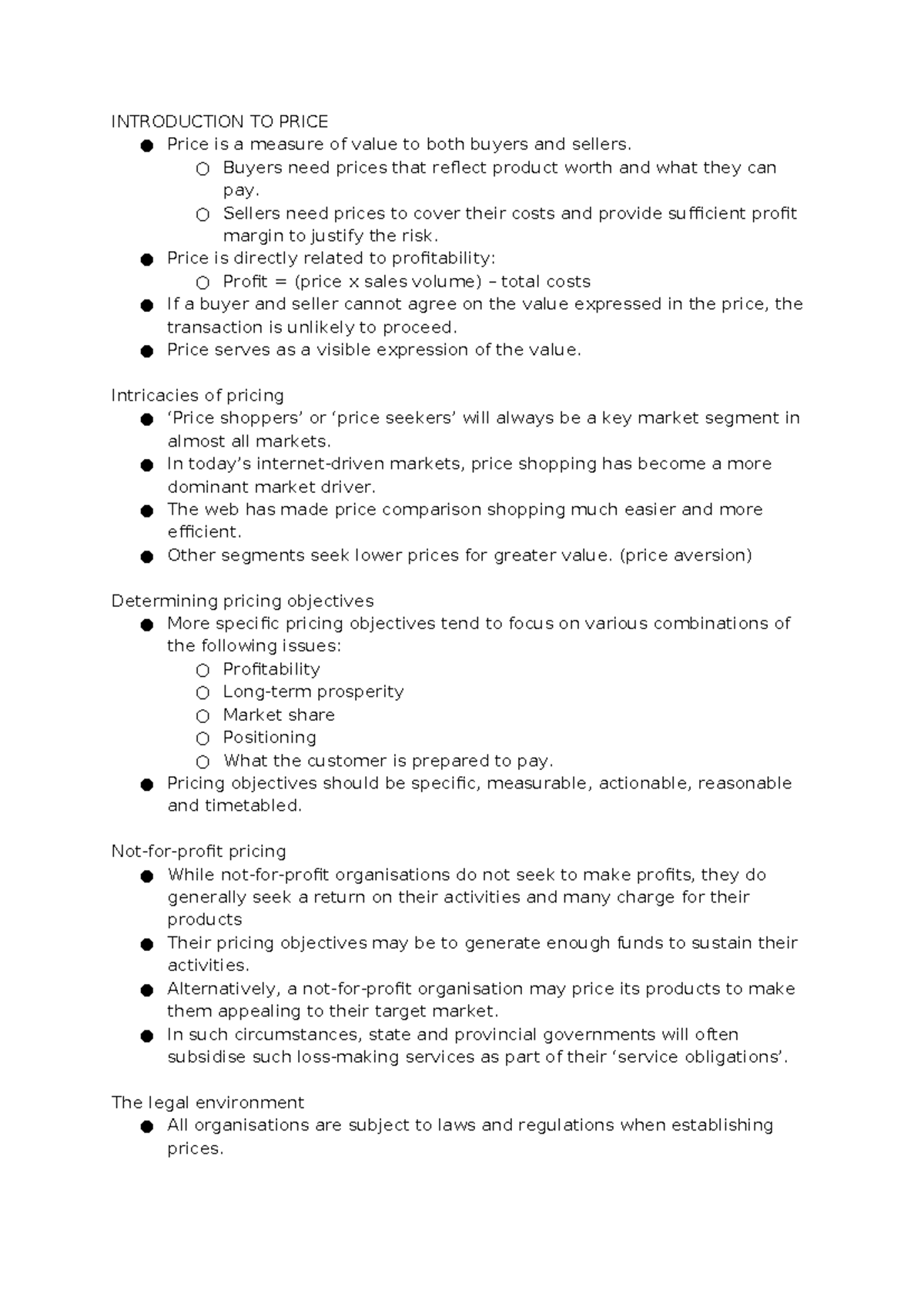 Lecture 6 - Understanding Pricing Strategies and Objectives - Studocu