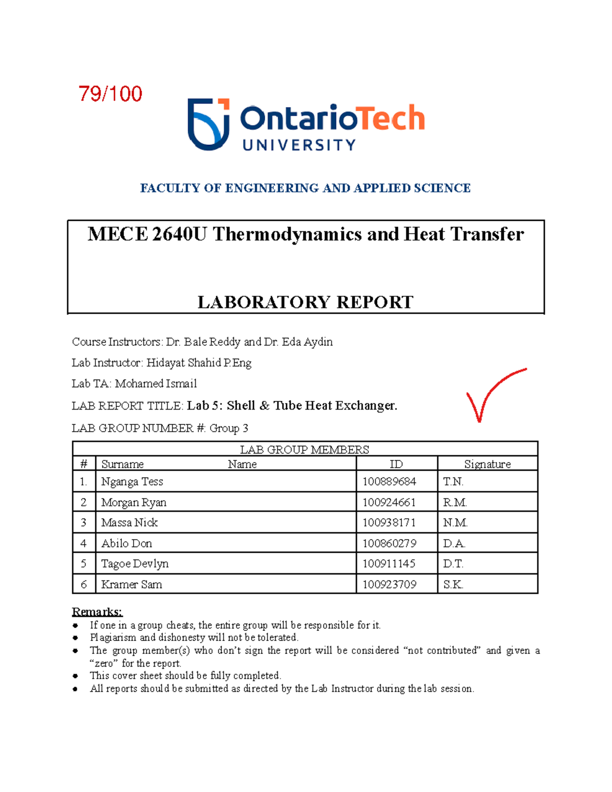 MECE 2640U Lab 5 Report: Analysis of Shell & Tube Heat Exchanger - Studocu