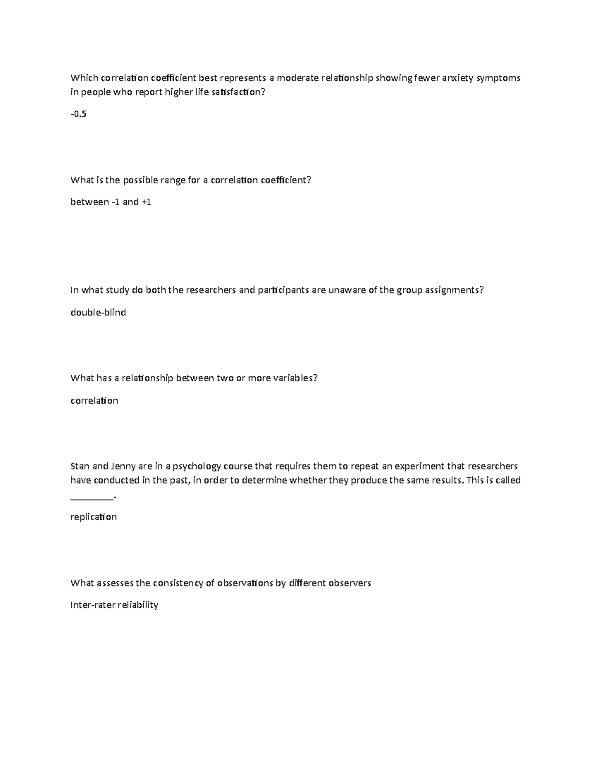 Psyc 101 - Chapter 2 Review Notes on Correlation and Research Methods ...