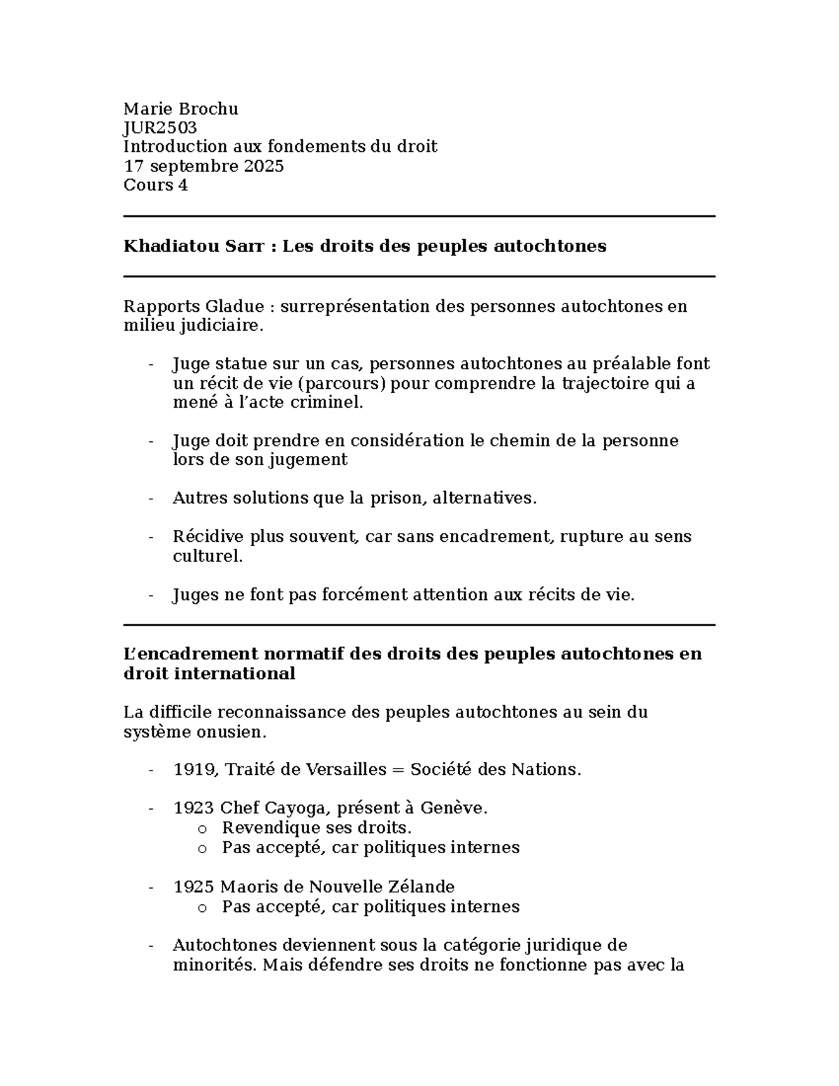 JUR2503 Cours 4 : Les Droits des Peuples Autochtones et le Système ...