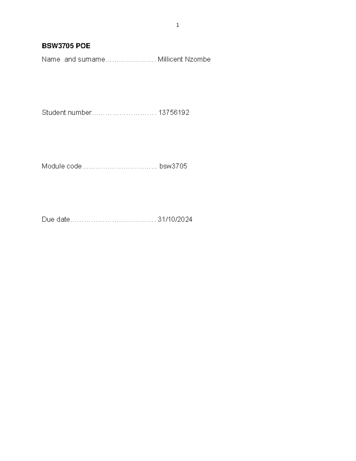 Comprehensive POE Report for BSW3705: Community Work & Case Studies ...