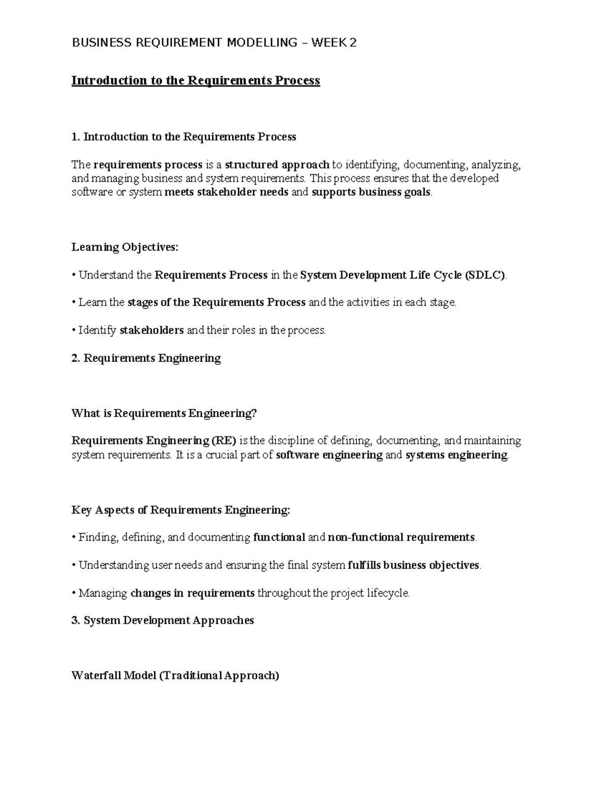 BRM Week 2 - Lecture Notes - Introduction to the Requirements Process ...