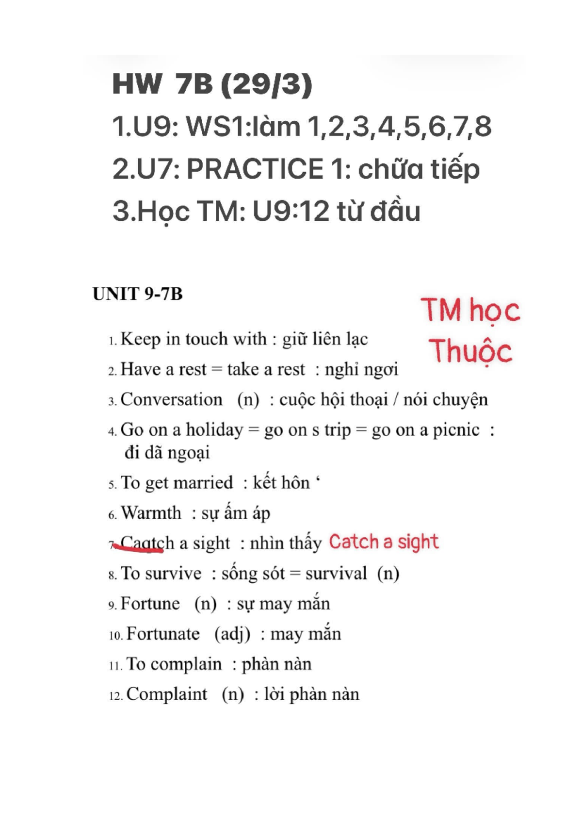 HW 7B: Vocabulary & Phrases for U9 and U7 Practice - Studocu