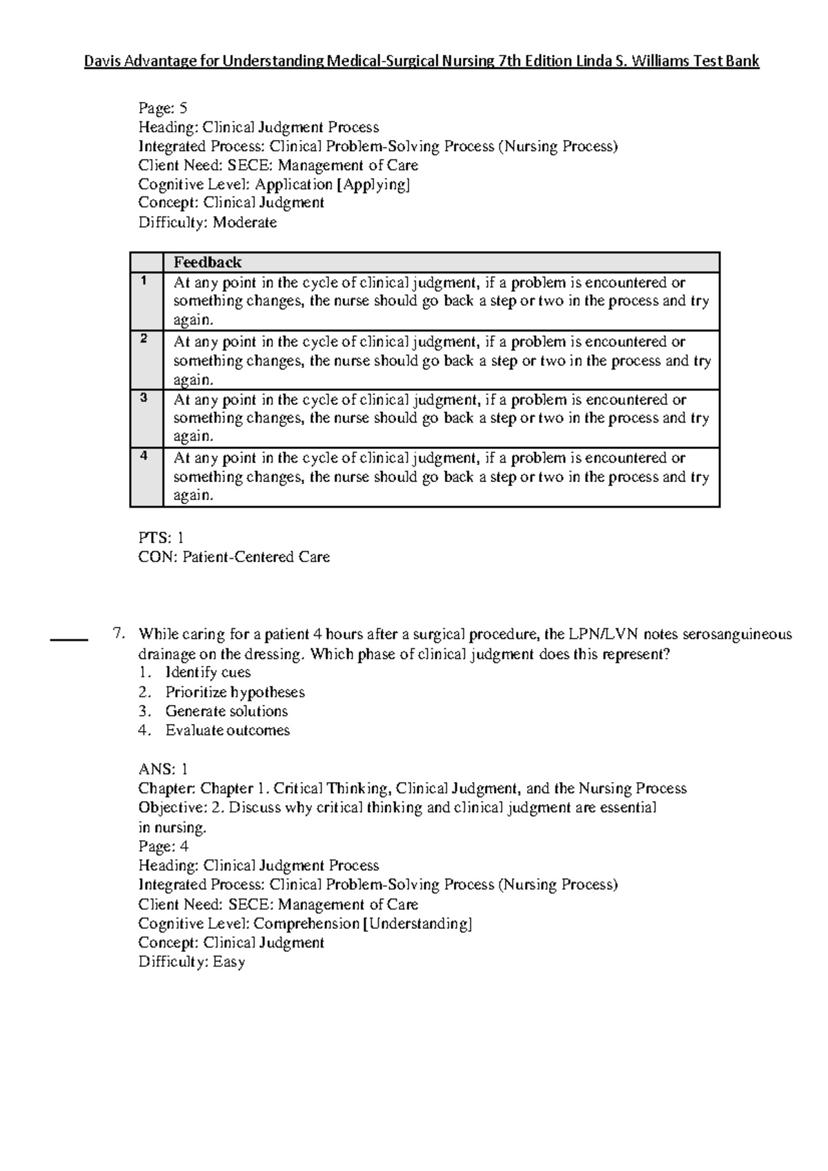 NUR 2241 Test Bank: Clinical Judgment Process Insights - Studocu