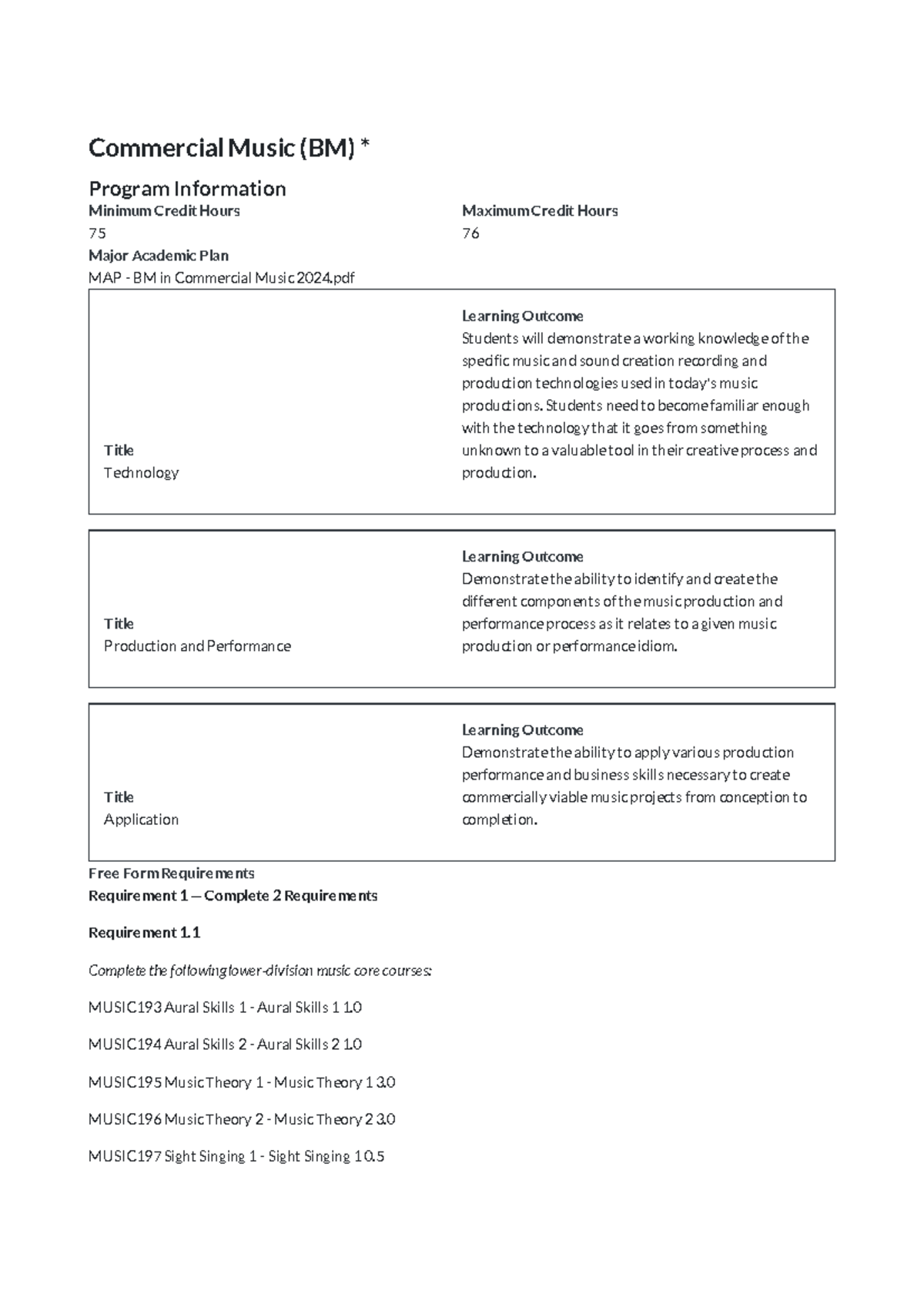 BM in Commercial Music Program Overview & Requirements 2024 - Studocu