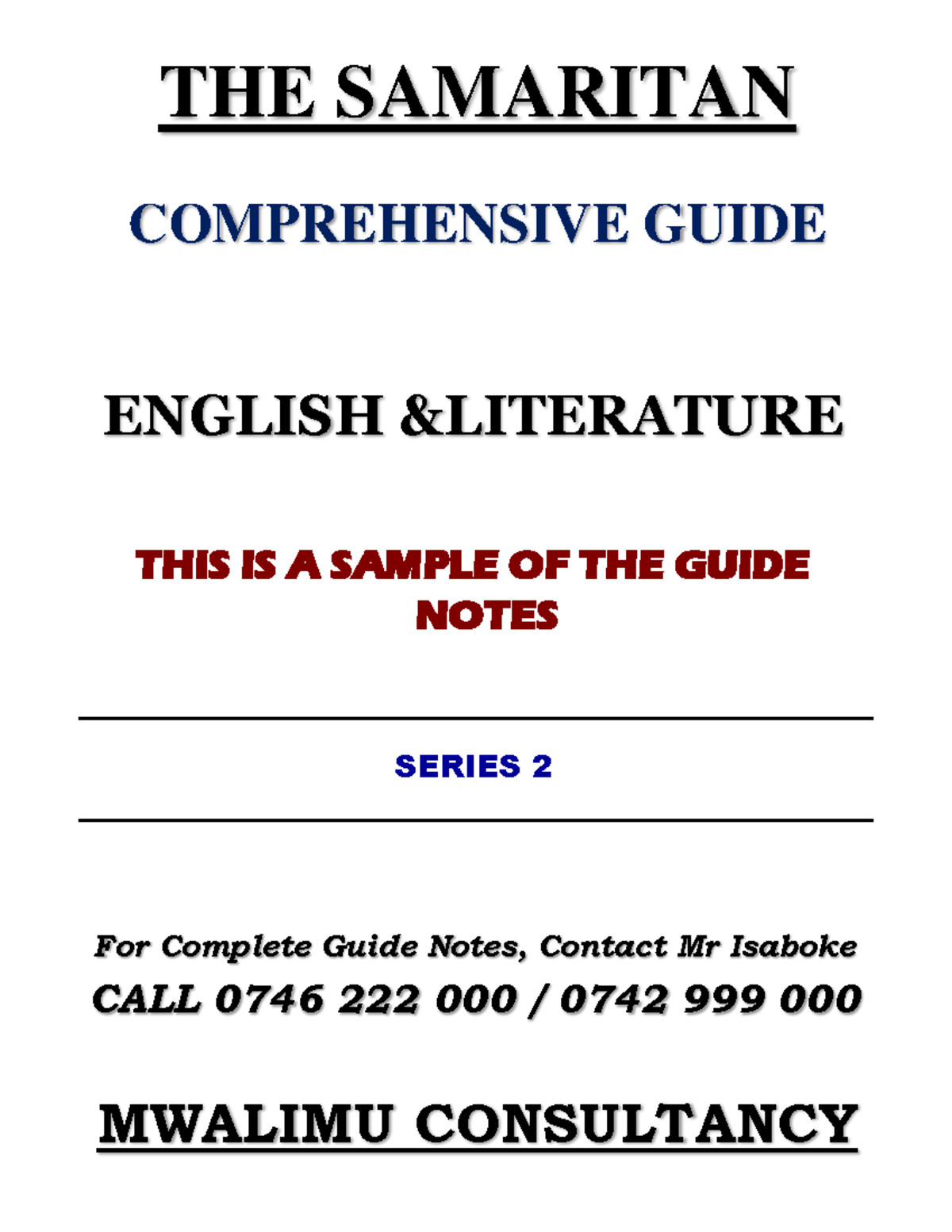 The Samaritan Comprehensive Guide: SP Literature Series 2 - Studocu