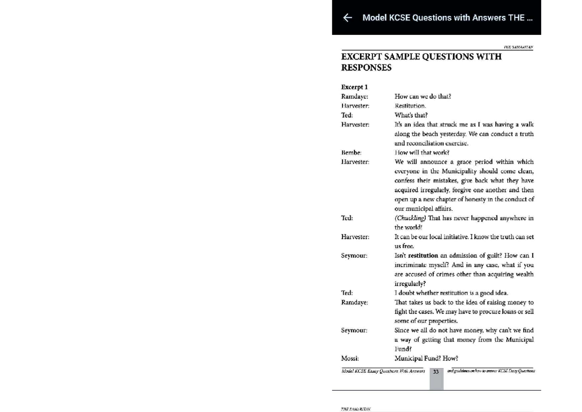 Model KCSE Essay Questions with Answers: The Samaritan Excerpts ...