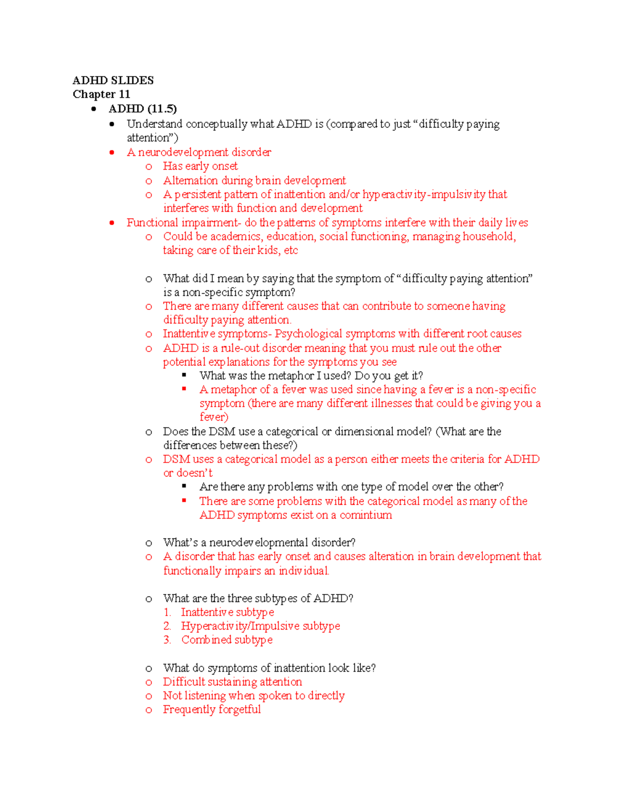 ADHD Chapter 11 Lecture Notes - Studocu