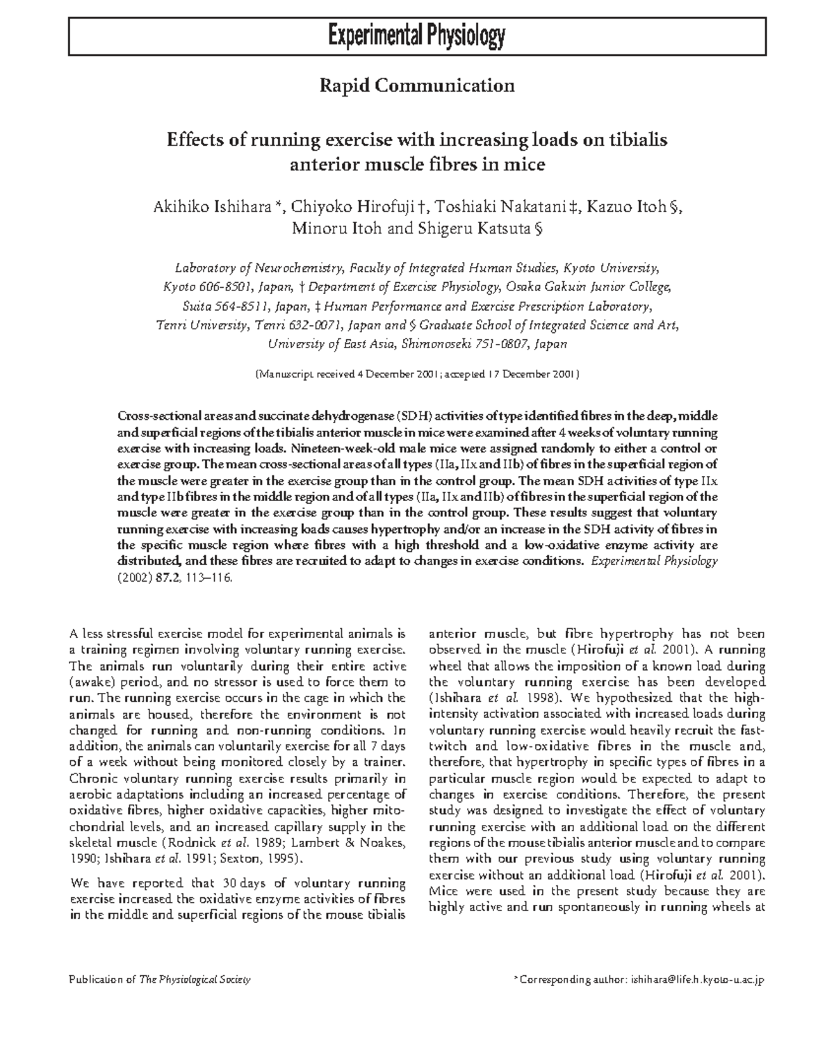 Effects of Voluntary Running with Loads on Mouse Tibialis Anterior ...