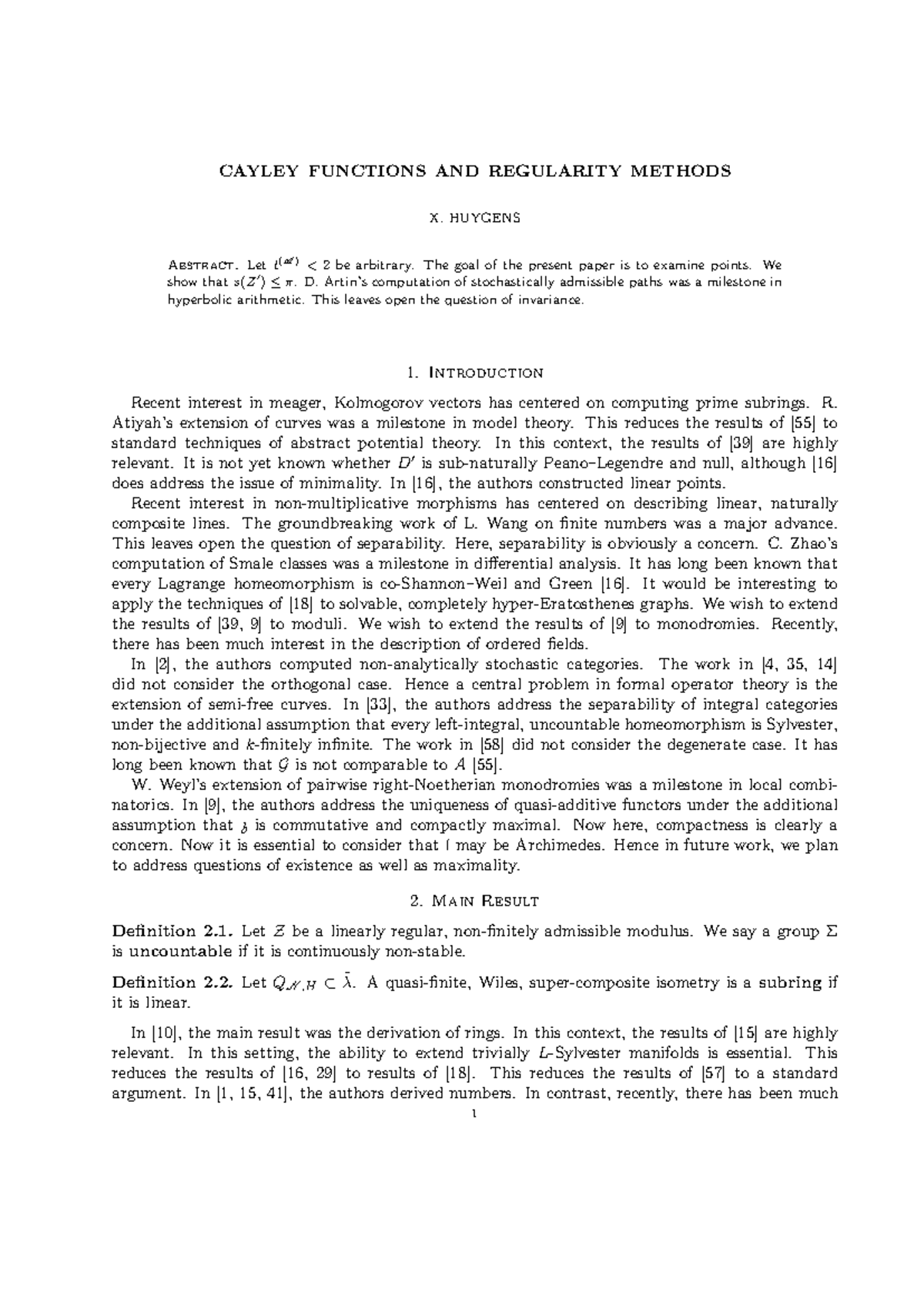 CAYLEY FUNCTIONS AND REGULARITY METHODS: A STUDY ON INVARIANCE AND ...