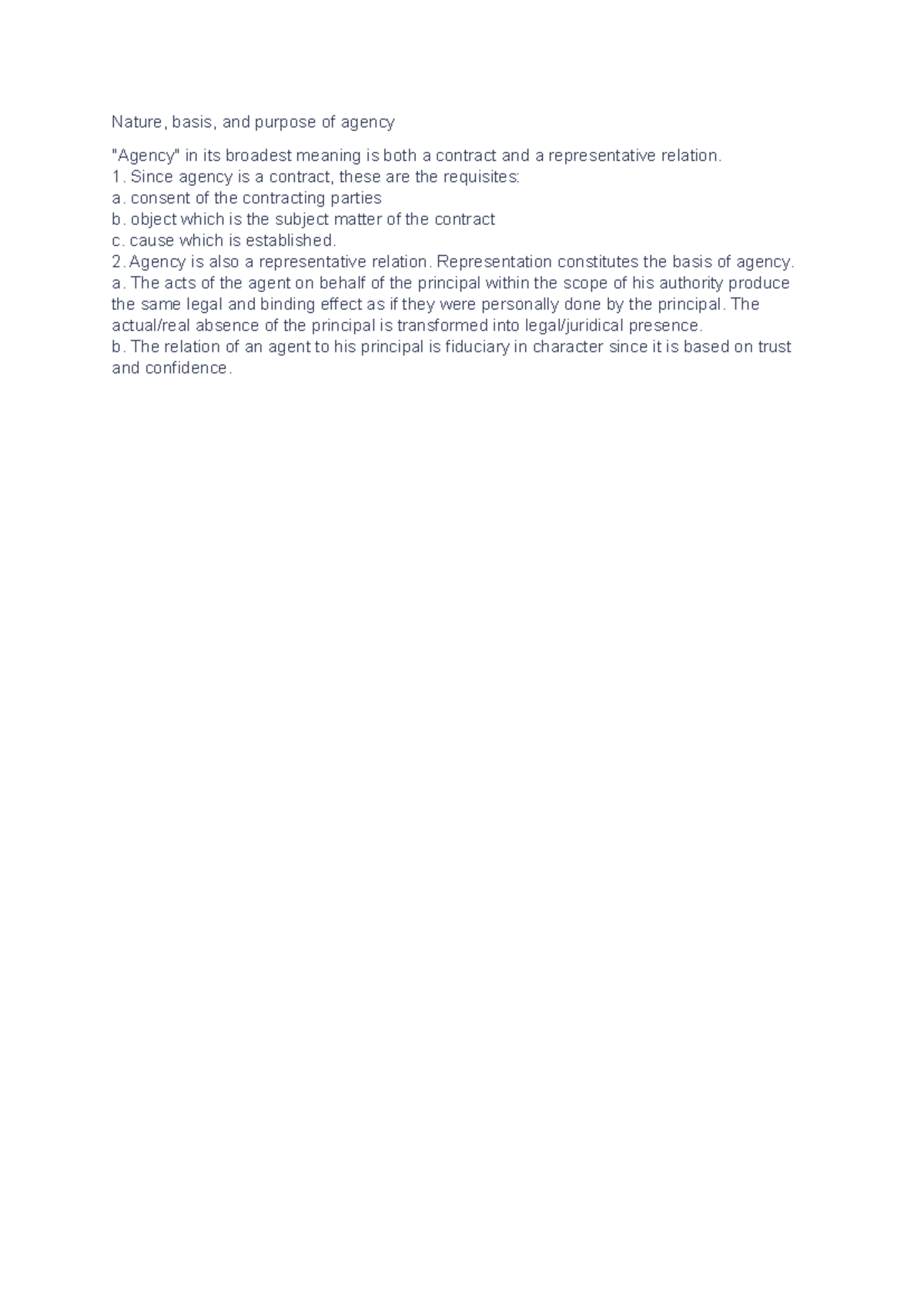 R3 - Agency: Nature, Basis, and Purpose Overview Notes - Studocu