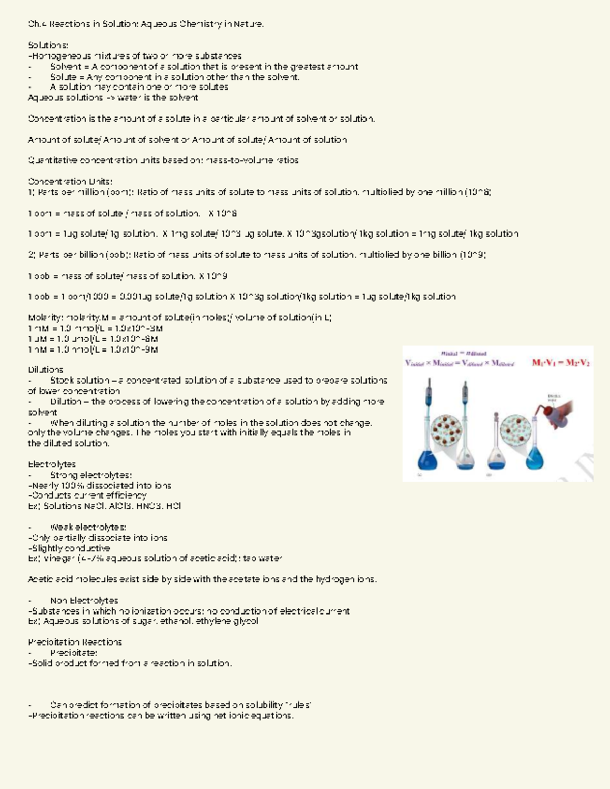 Chem 101 Midterm 2 notes: reactions in solution and aqueous chemistry ...