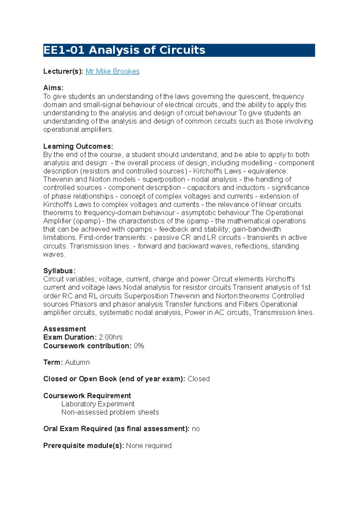 Note1 - Analysis design circuit - Department of Electrical and ...