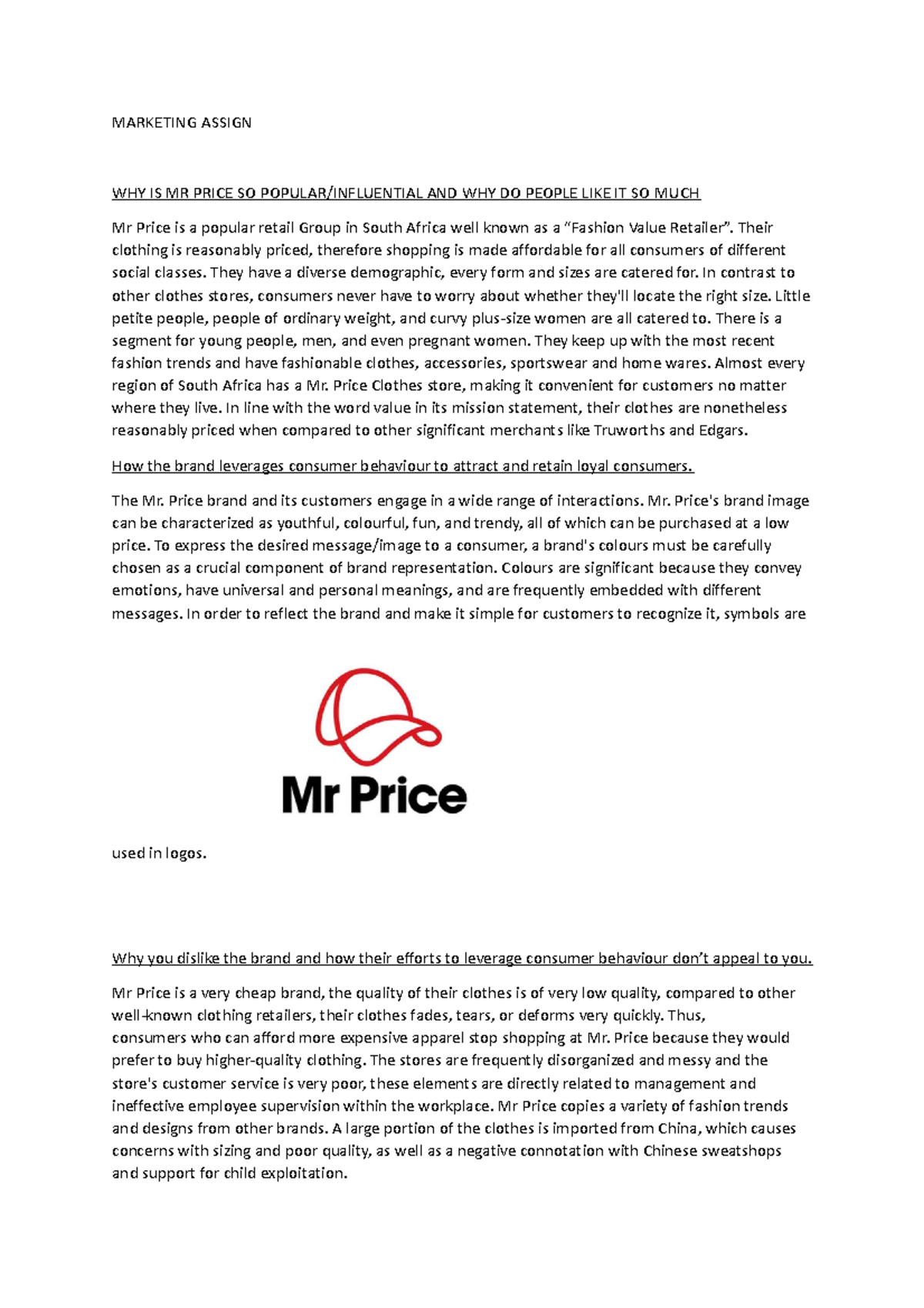 Marketing Assign - Mr Price brand, WHY IS MR PRICE SO POPULAR ...