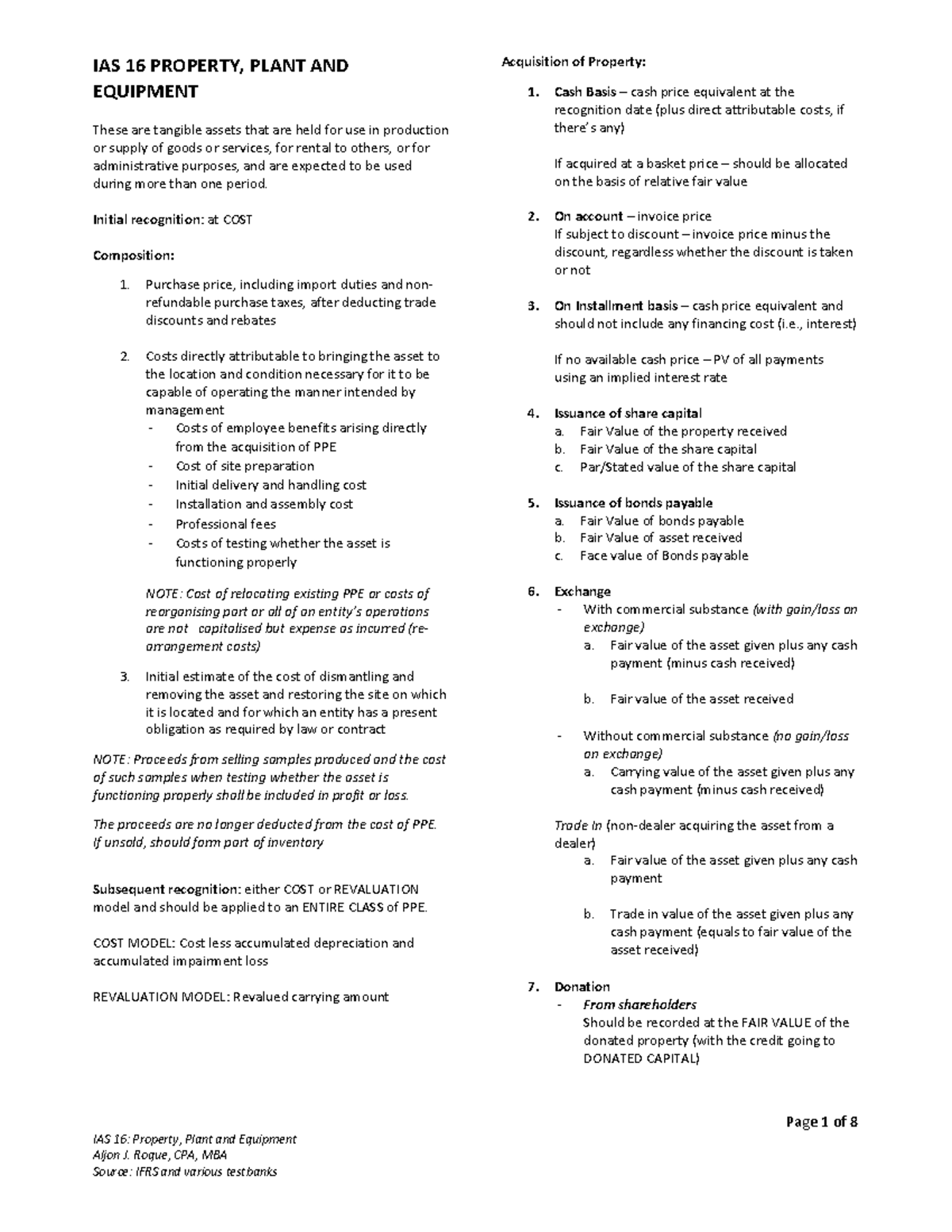 IAS 16 PPE Lecture Notes: Comprehensive Overview and Theoretical ...
