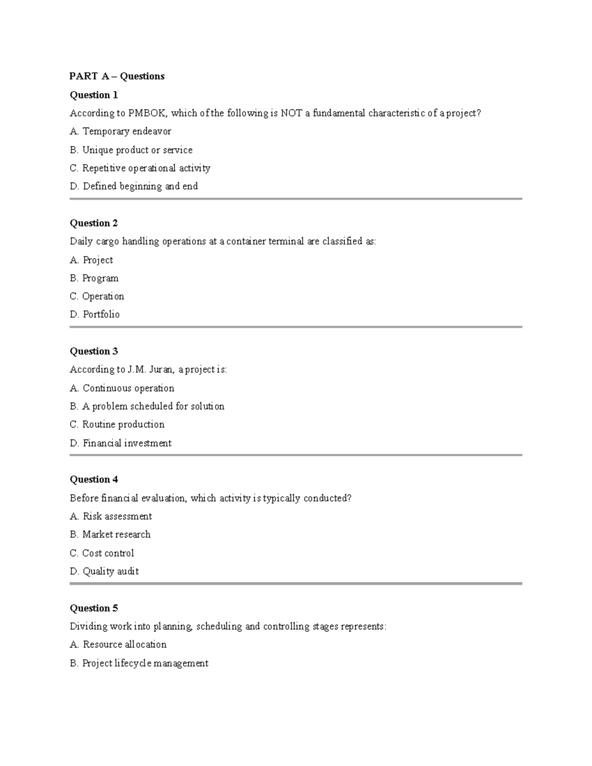 Midterm Exam - PMBOK Project Management Questions - Studocu